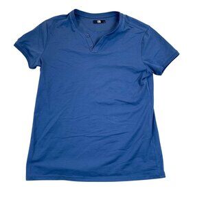 XL. Woman's T-Shirt Size XL V-Neck Short Sleeve Pullover Casual Henley Blue